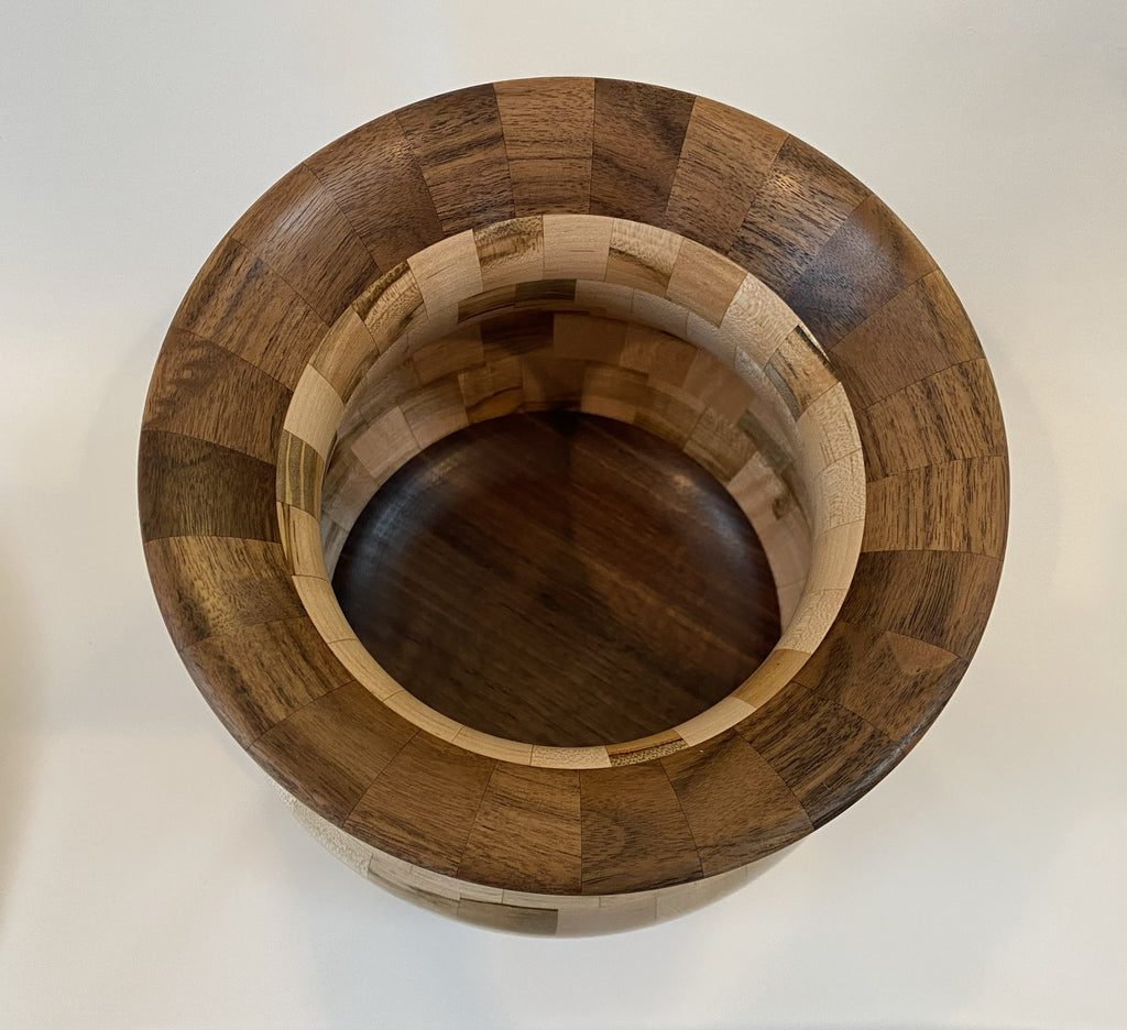 Handcrafted Segmented Ambrosia Maple &amp; Walnut Vase