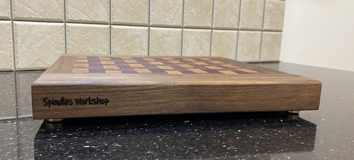 Handmade End-Grain Cutting Board – Purple Heart, Zebra wood, Okoume and Walnut