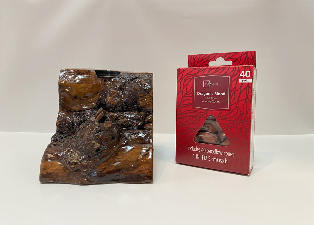 Handmade Crab Apple Wood Backflow Incense Burner/With Open Box Of Incense