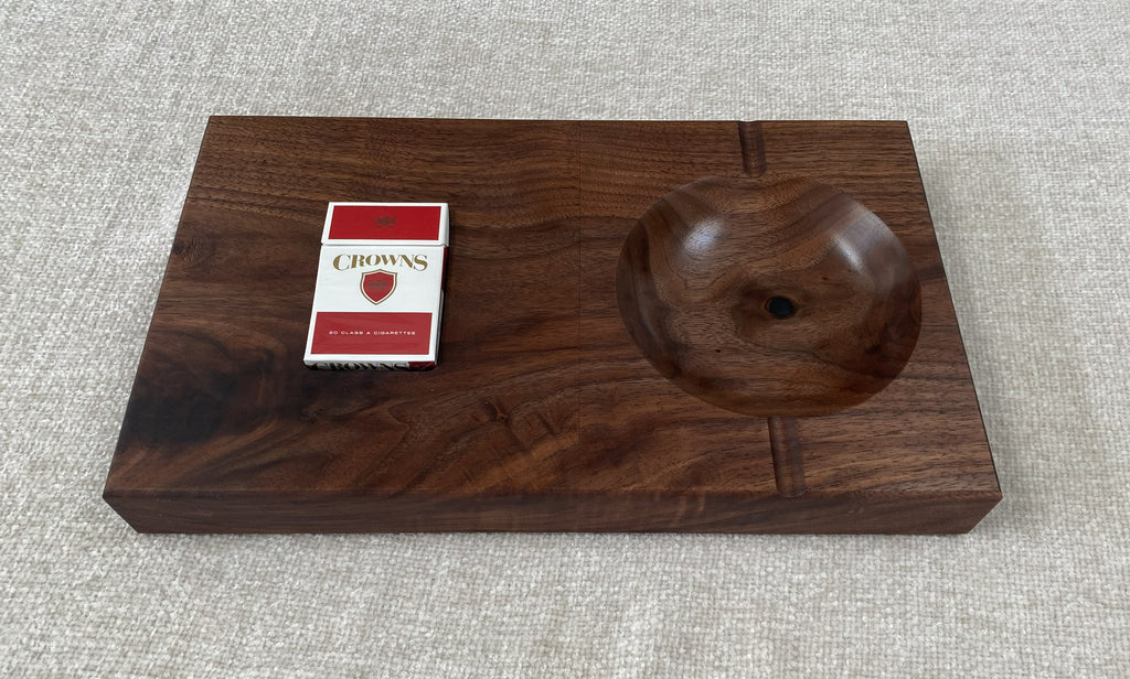 Handcrafted American Walnut Ashtray with Built-In Cigarette Holder