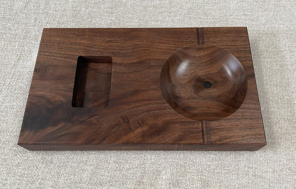Handcrafted American Walnut Ashtray with Built-In Cigarette Holder