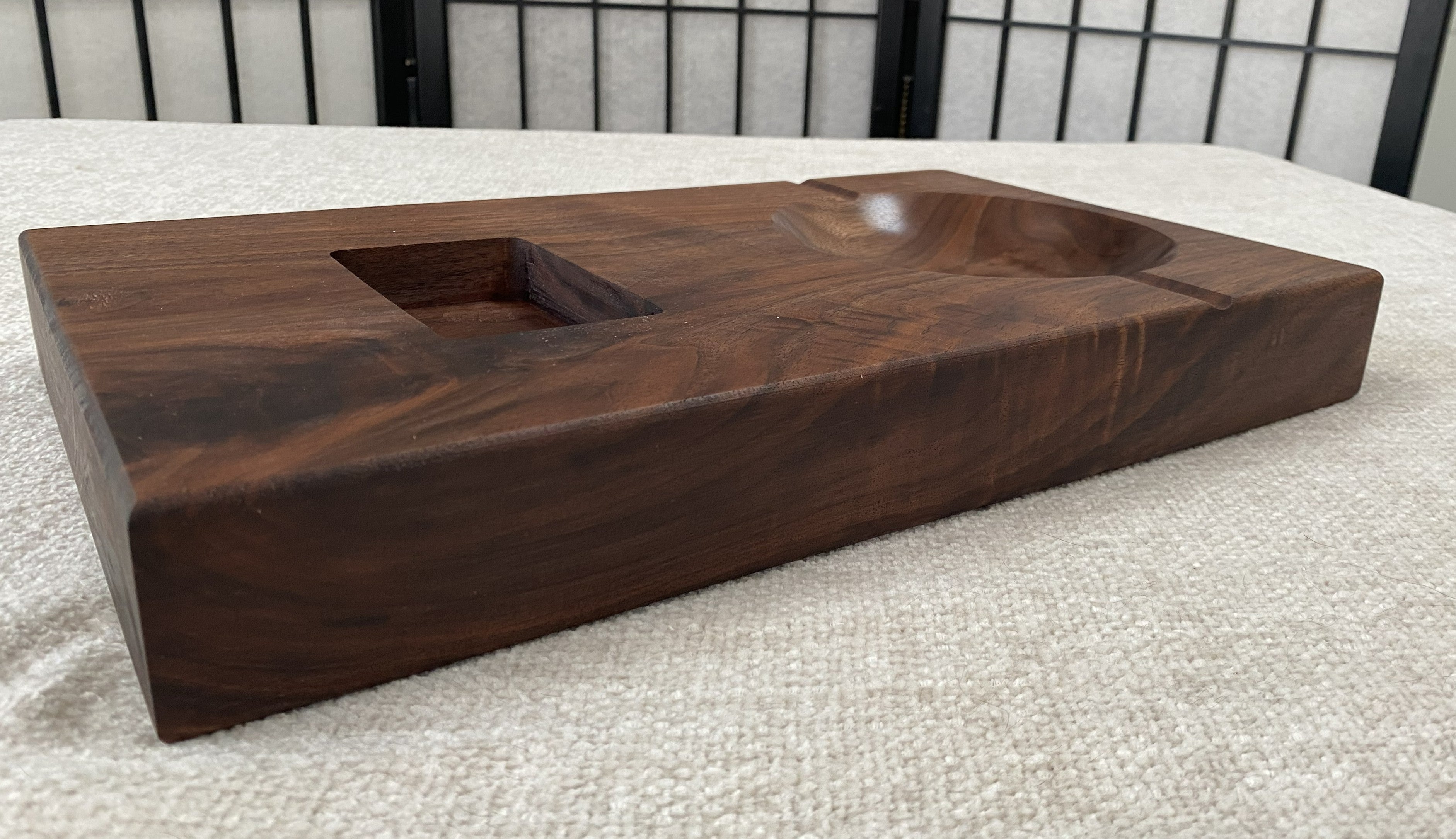 Handcrafted American Walnut Ashtray with Built-In Cigarette Holder