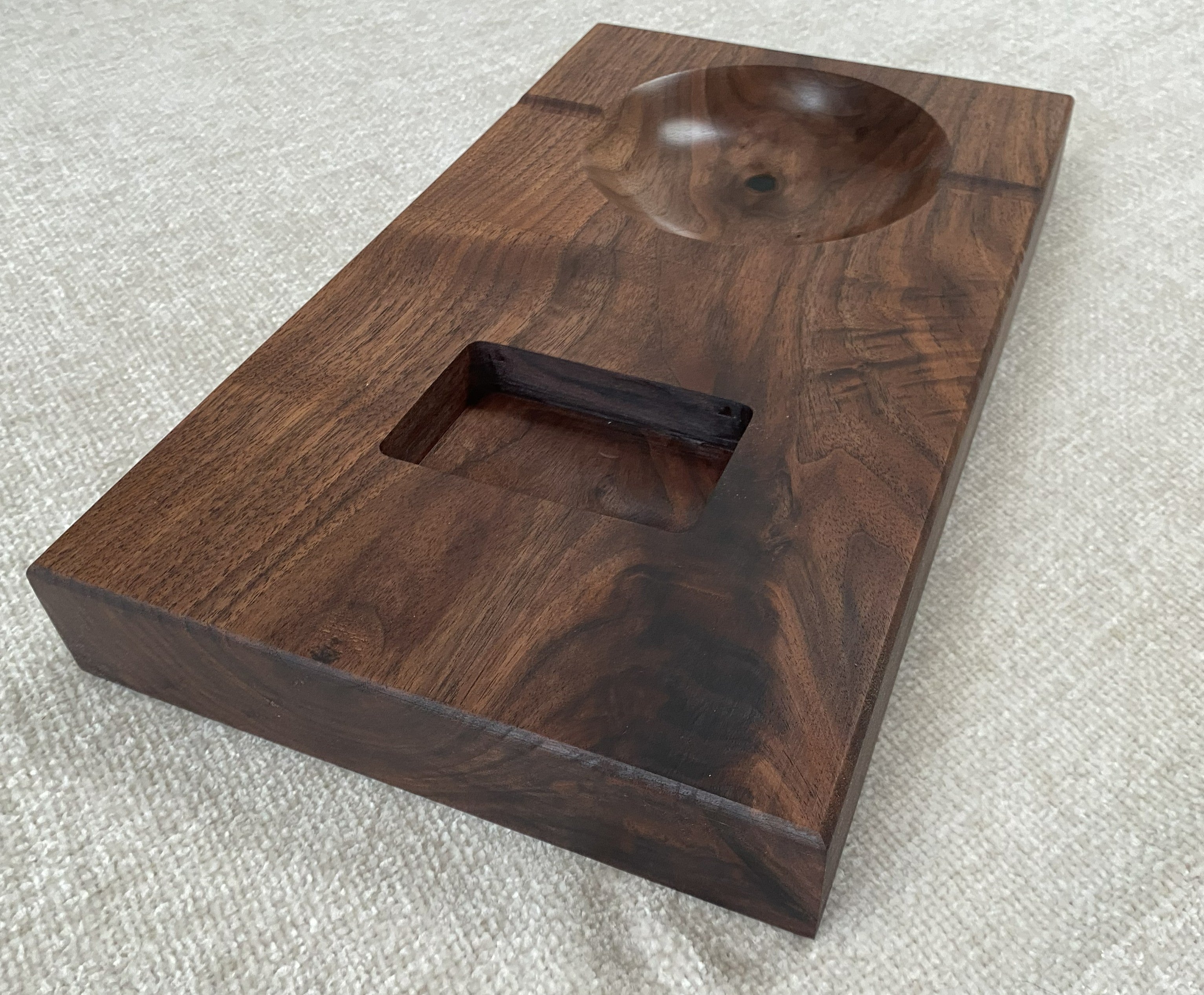 Handcrafted American Walnut Ashtray with Built-In Cigarette Holder