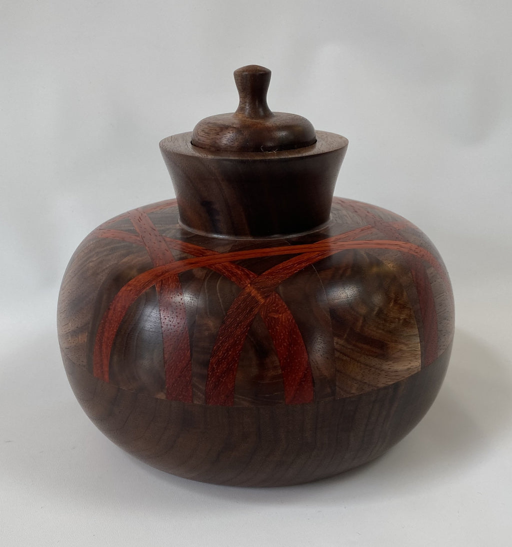 Walnut Vessel with Padauk Accent Stripes