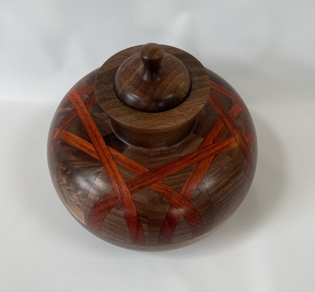 Walnut Vessel with Padauk Accent Stripes