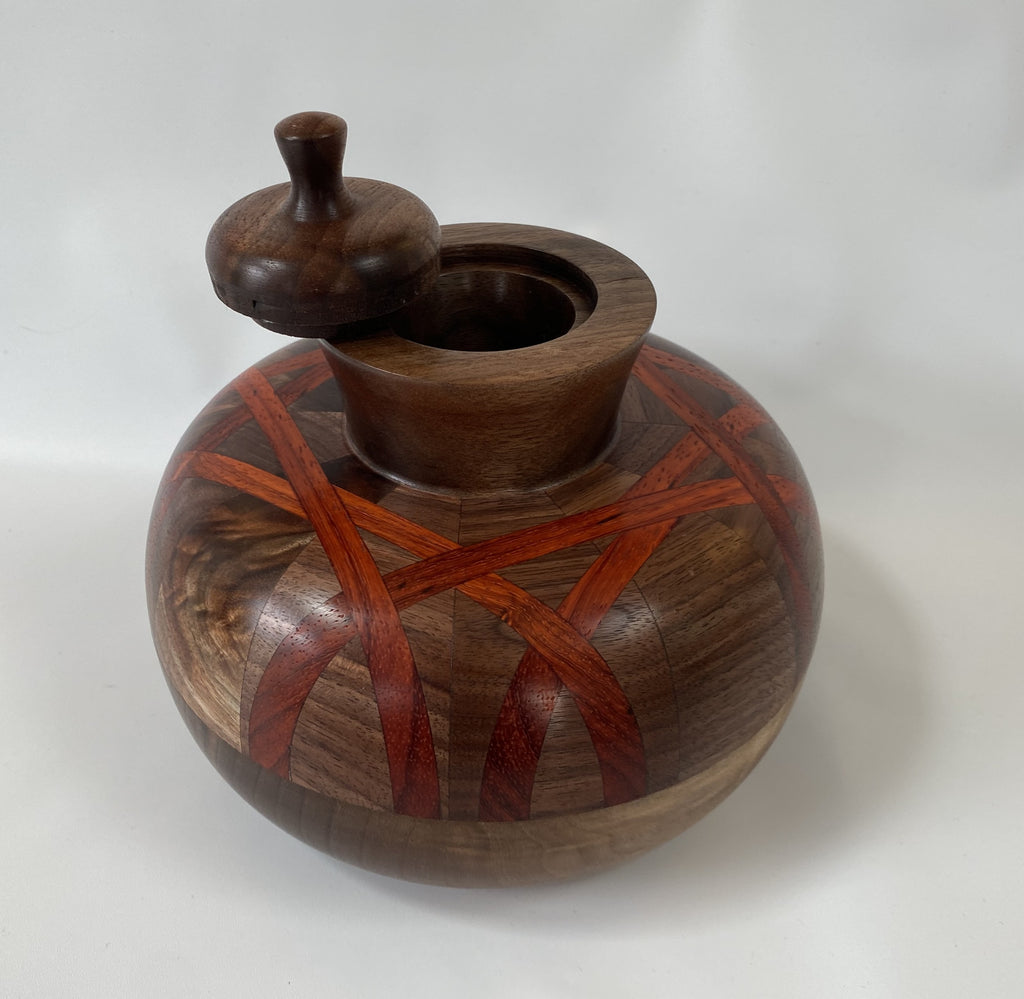Walnut Vessel with Padauk Accent Stripes