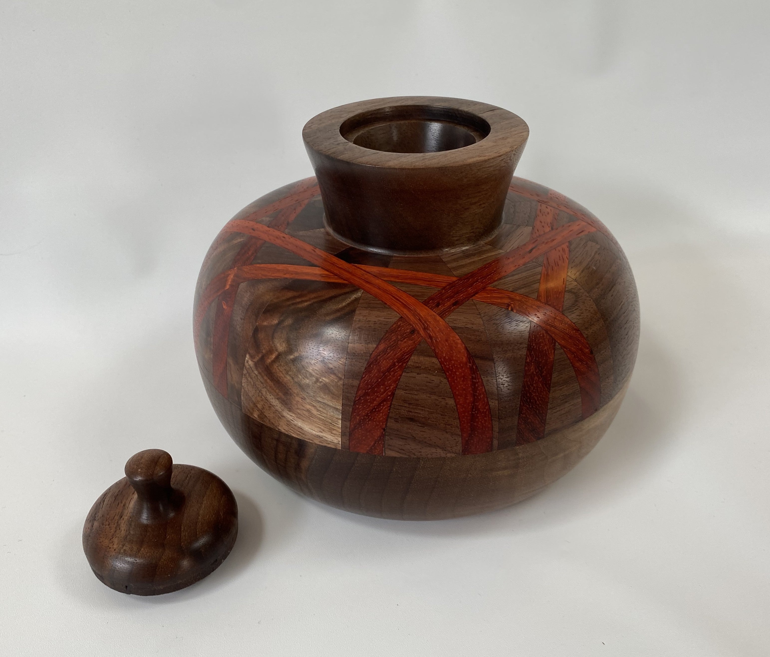 Walnut Vessel with Padauk Accent Stripes