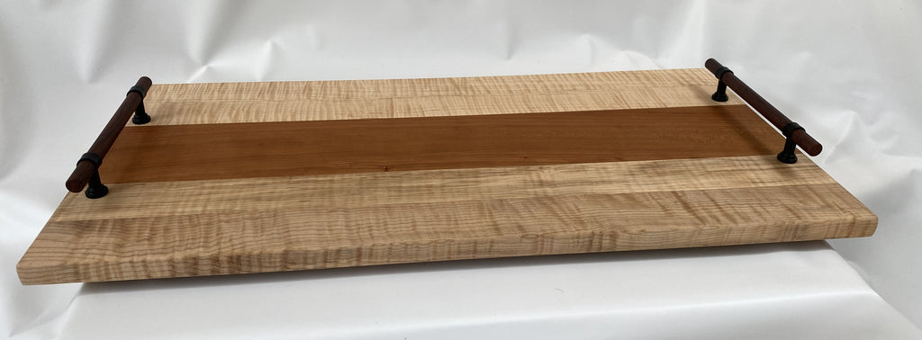 Handmade Figured Maple &amp; Cherry Cutting Board / Serving Tray with Decorative Handles