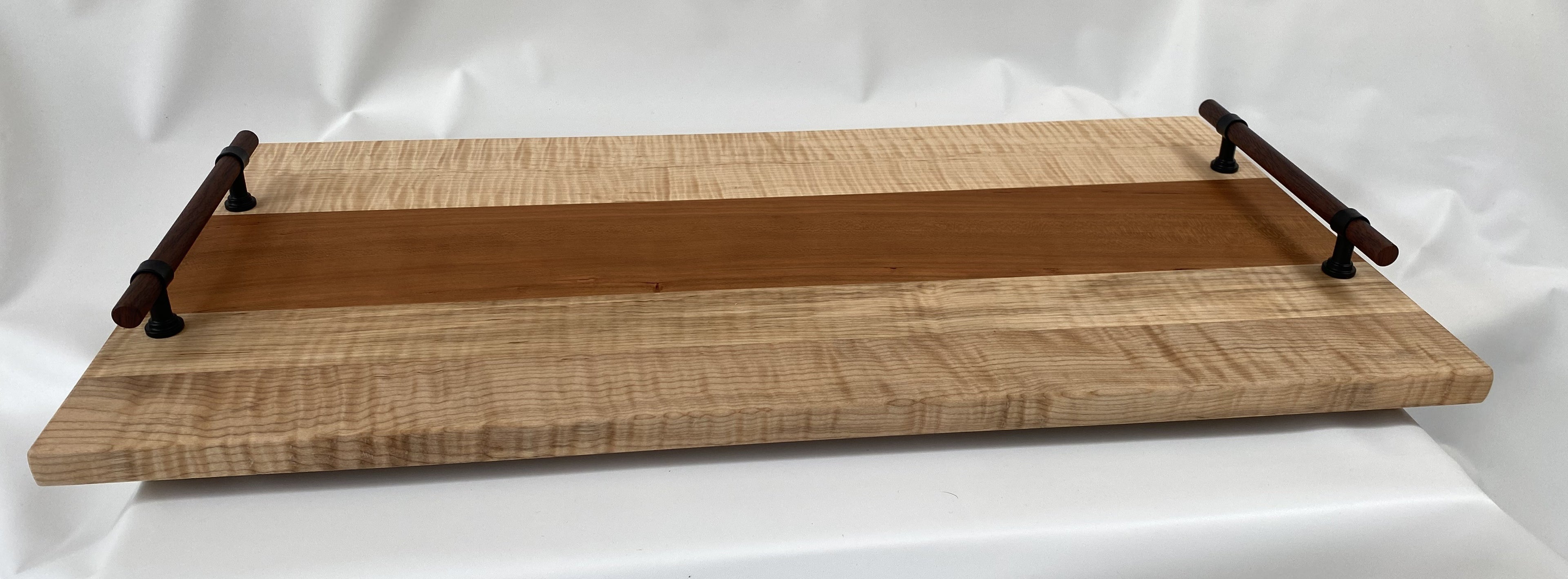 Handmade Figured Maple &amp; Cherry Cutting Board / Serving Tray with Decorative Handles