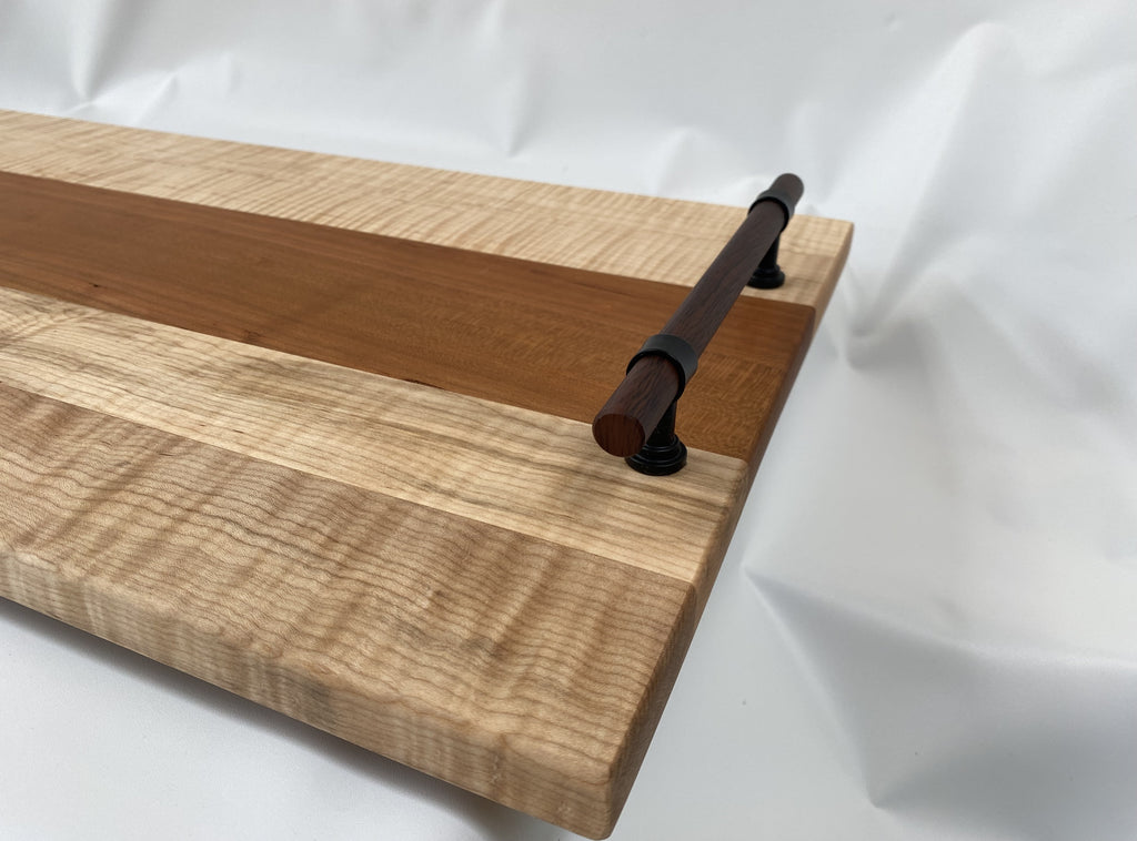 Handmade Figured Maple &amp; Cherry Cutting Board / Serving Tray with Decorative Handles
