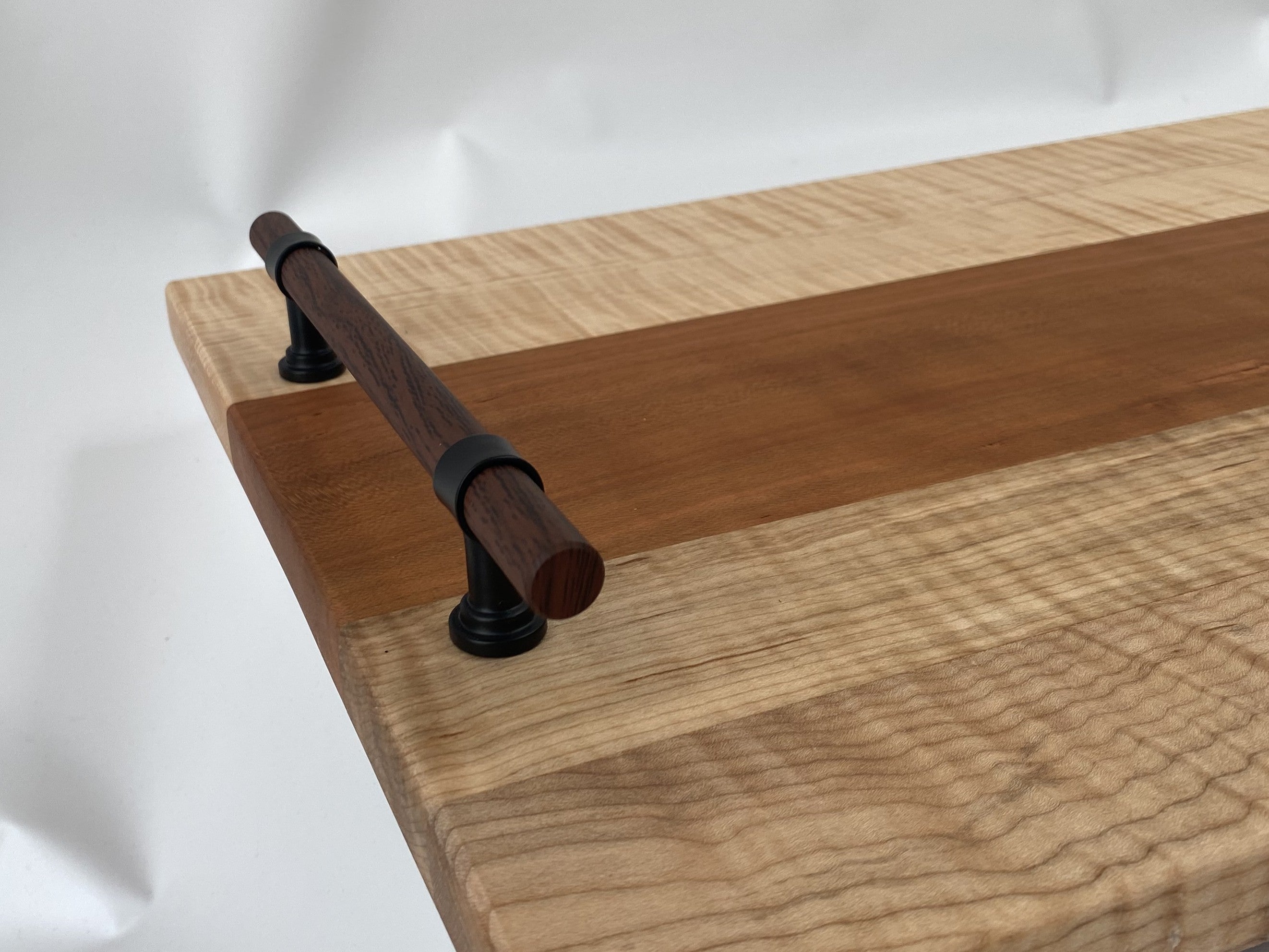 Handmade Figured Maple &amp; Cherry Cutting Board / Serving Tray with Decorative Handles