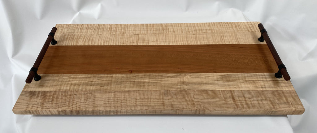 Handmade Figured Maple &amp; Cherry Cutting Board / Serving Tray with Decorative Handles