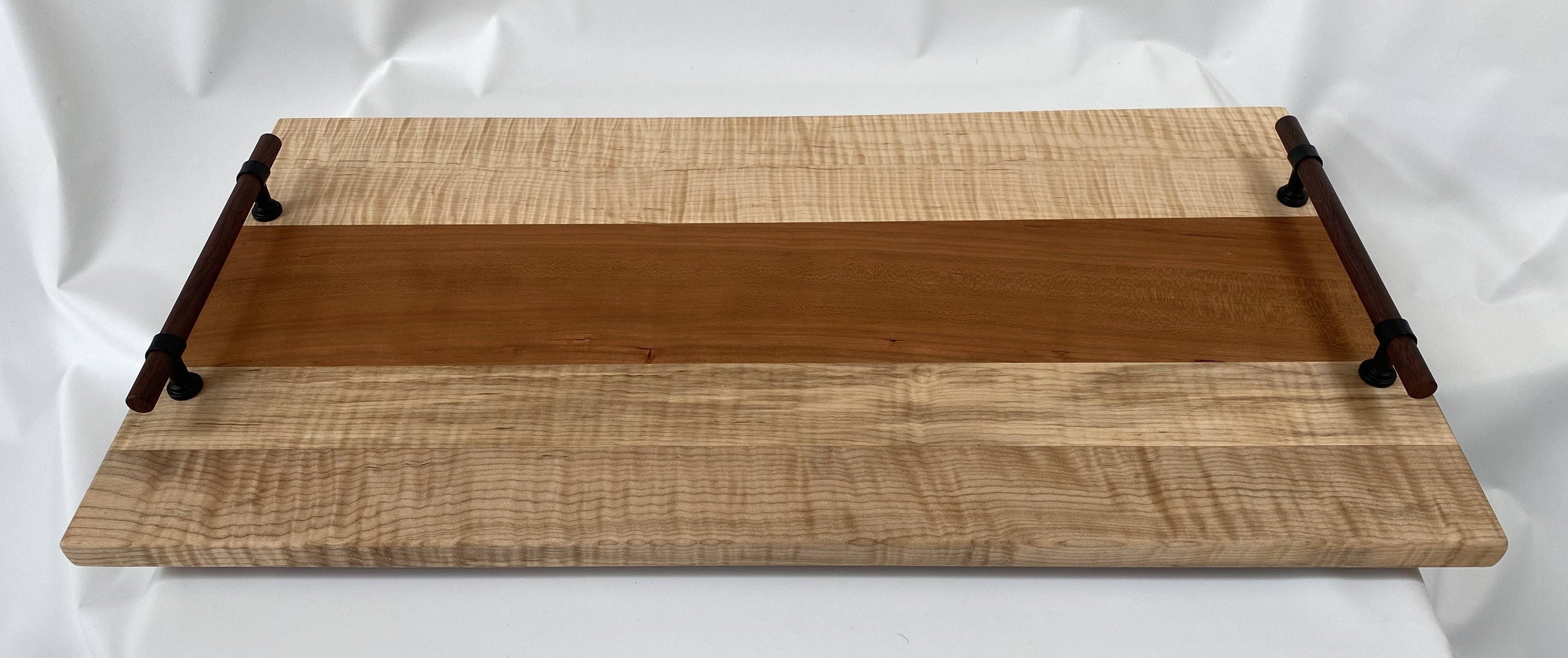 Handmade Figured Maple &amp; Cherry Cutting Board / Serving Tray with Decorative Handles