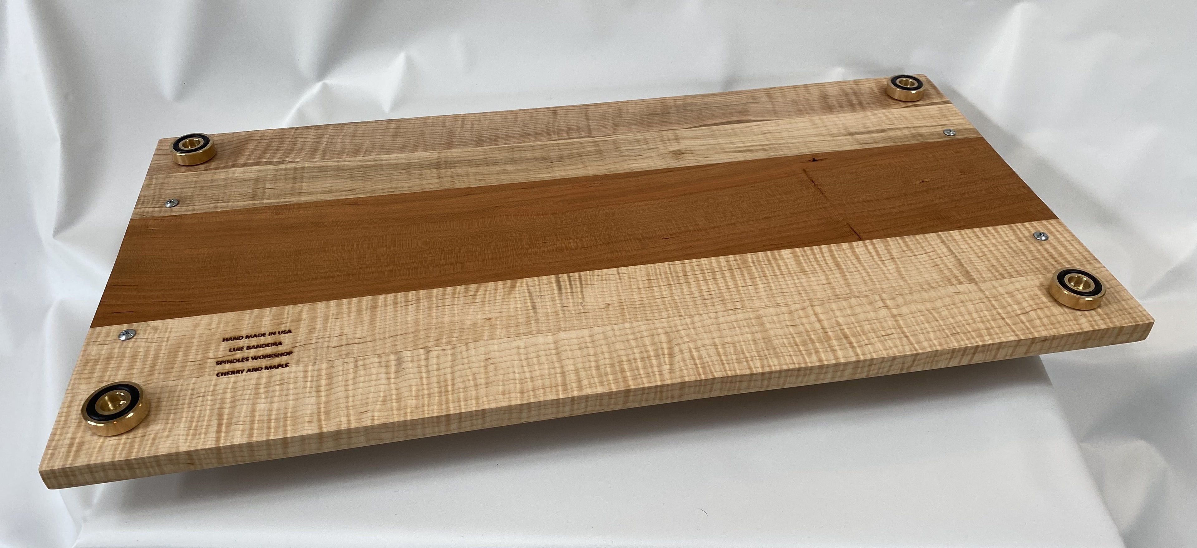 Handmade Figured Maple &amp; Cherry Cutting Board / Serving Tray with Decorative Handles