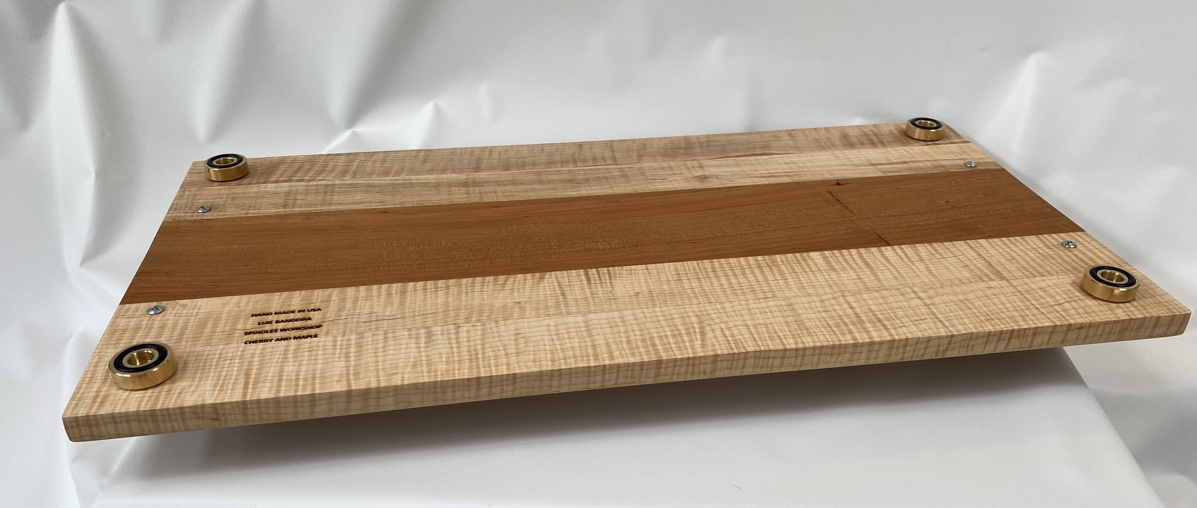 Handmade Figured Maple &amp; Cherry Cutting Board / Serving Tray with Decorative Handles