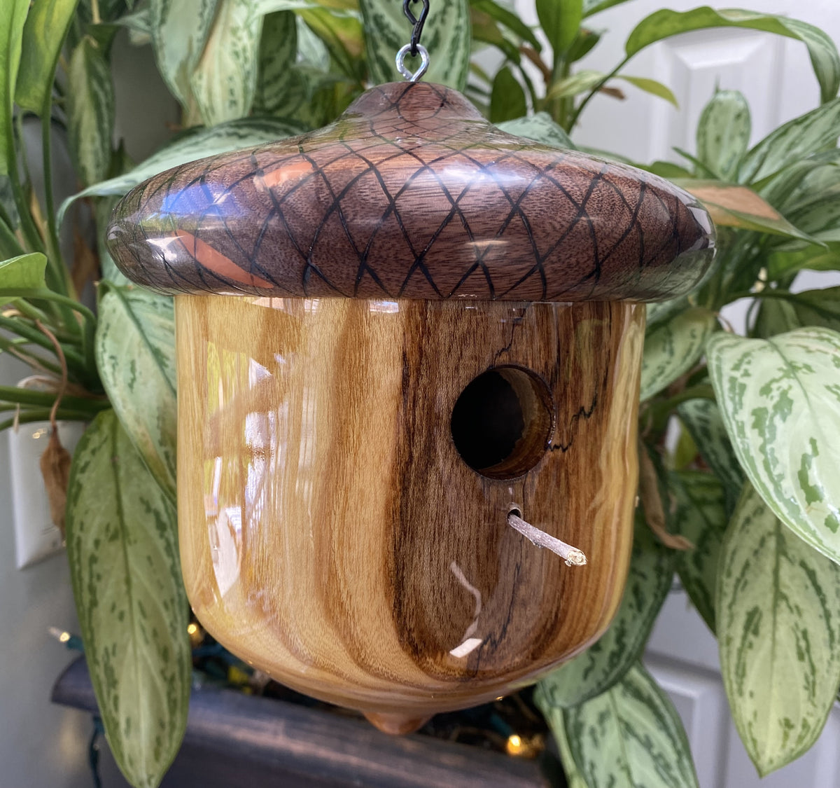 Handmade Acorn Birdhouse – Ash & Walnut with Hand-Burned Design