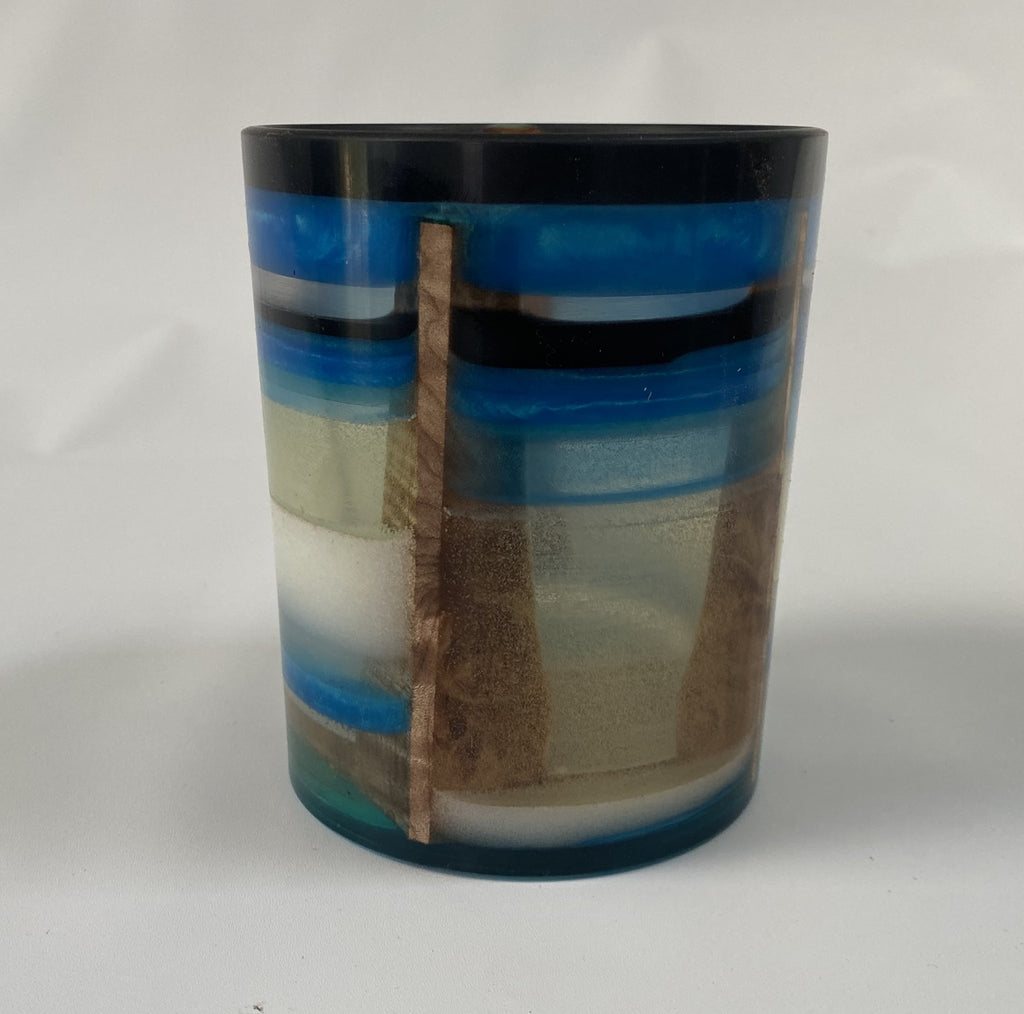 Handmade maple Burl & Blue Epoxy Pencil / Paintbrush Holder