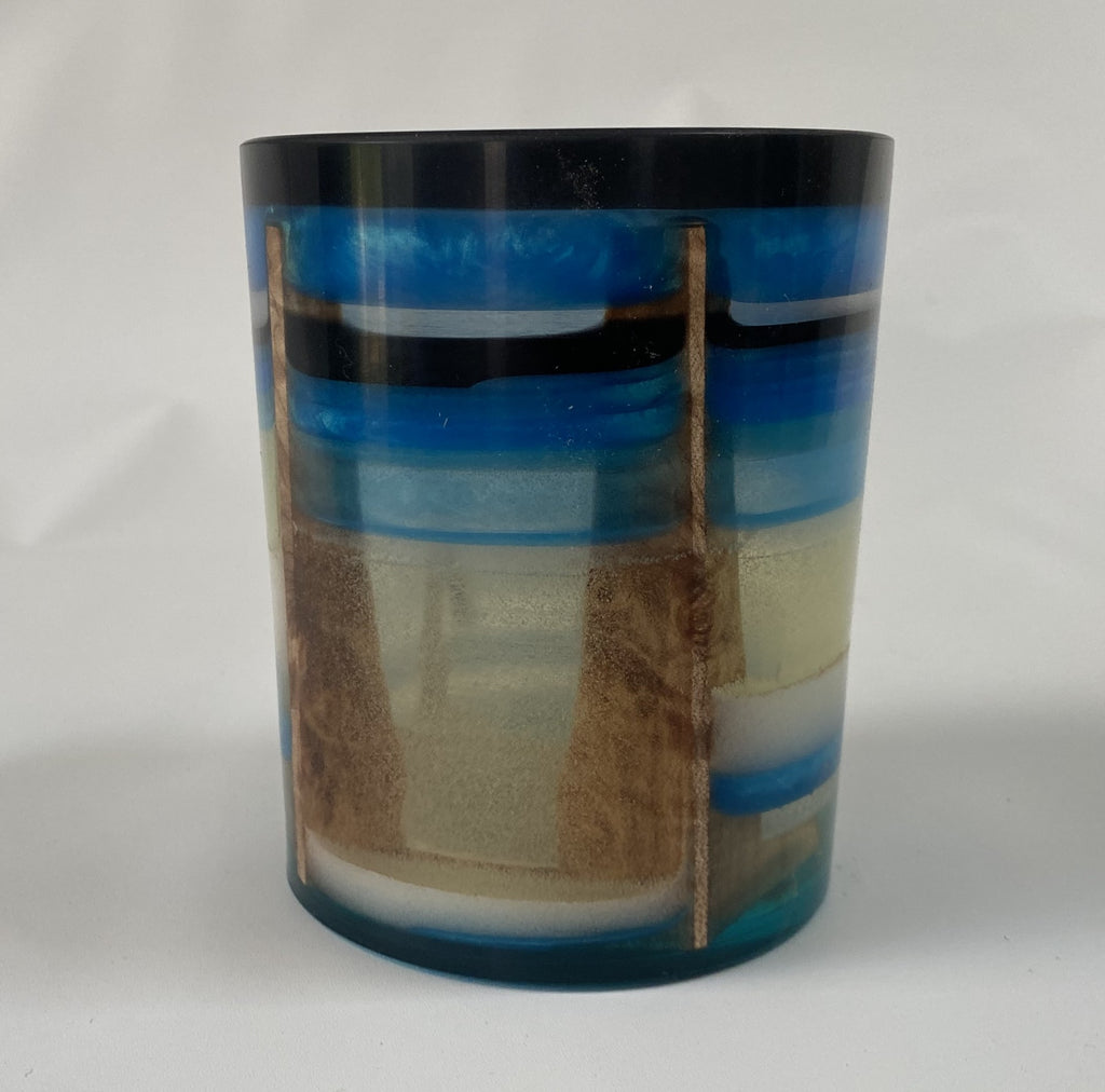 Handmade maple Burl & Blue Epoxy Pencil / Paintbrush Holder